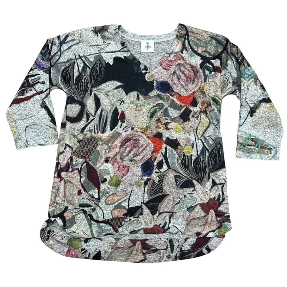 Inoah Tunic Top Womens Size S Tropical Floral Dolman Sleeve USA Artsy Comfort